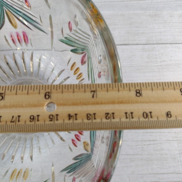 Mikasa Festive Holiday Crystal 8 in Bowl Colored Etched Christmas Trees Stars - Picture 5 of 7